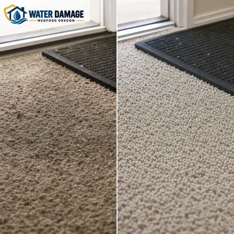 Clean carpet fibers with lifted pile near an entry area