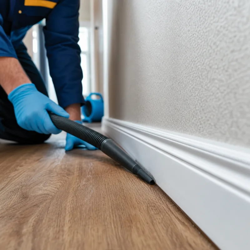 Cleaned baseboards and a carefully vacuumed hallway edge