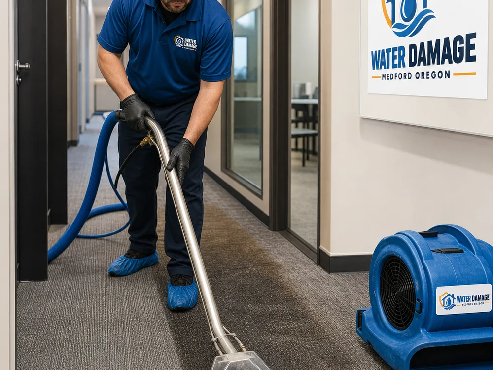 Carpet extraction wand cleaning a high-traffic hallway with a visible contrast between cleaned and uncleaned carpet